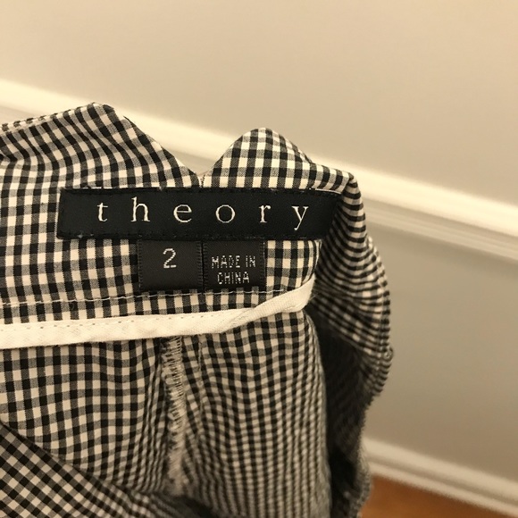 Theory Valin Gingham Plaid Shorts black white 2 - Picture 6 of 8
